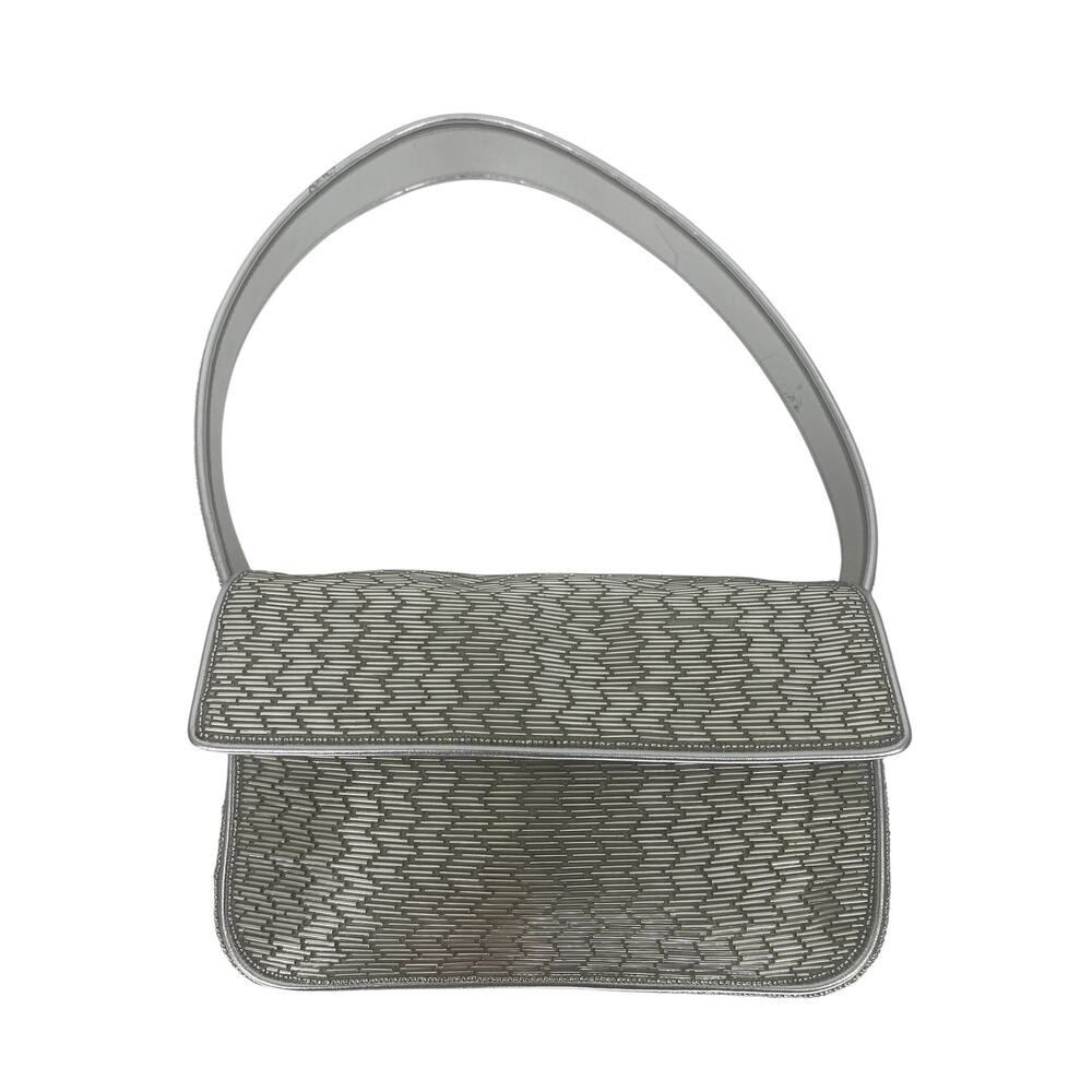 Staud Tommy Silver Beaded Shoulder Bag Metallic Evening Purse - Picture 4 of 16